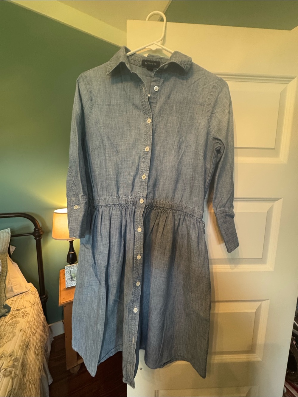 Lands' End Light Blue Chambray Midi Shirt Dress